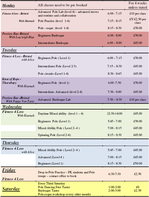 dance timetable 2012