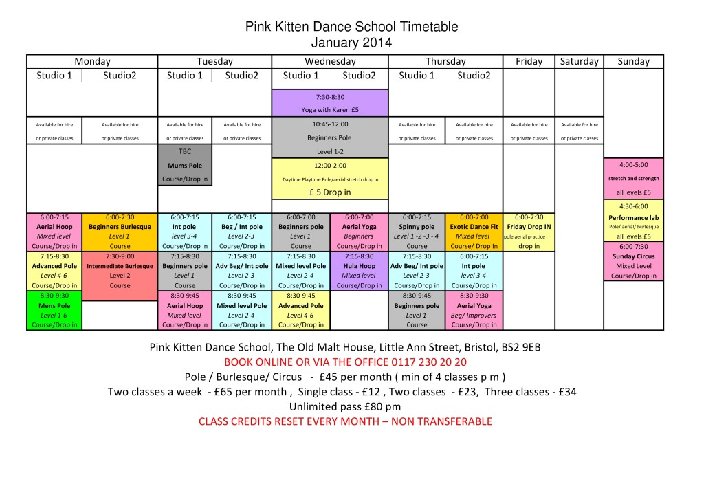 2014 timetable